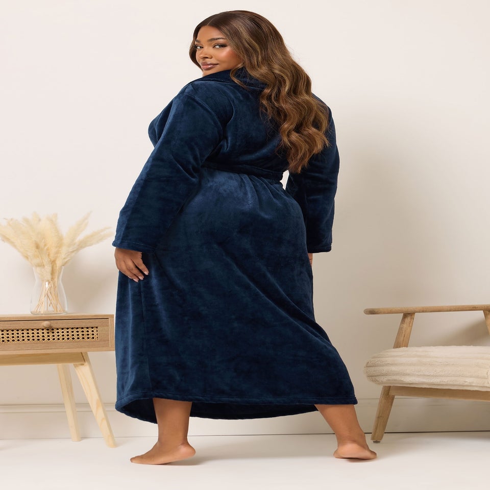 Yours Curve Navy Blue Super Luxe Maxi Dressing Gown