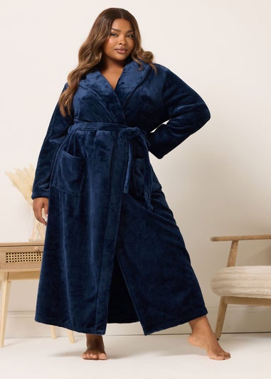 Yours Curve Navy Blue Super Luxe Maxi Dressing Gown