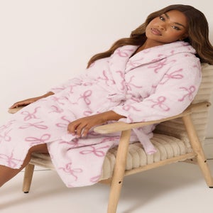 Yours Pink Bow Shawl Collar Fluffy Dressing Gown