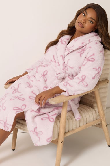 Yours Pink Bow Shawl Collar Fluffy Dressing Gown