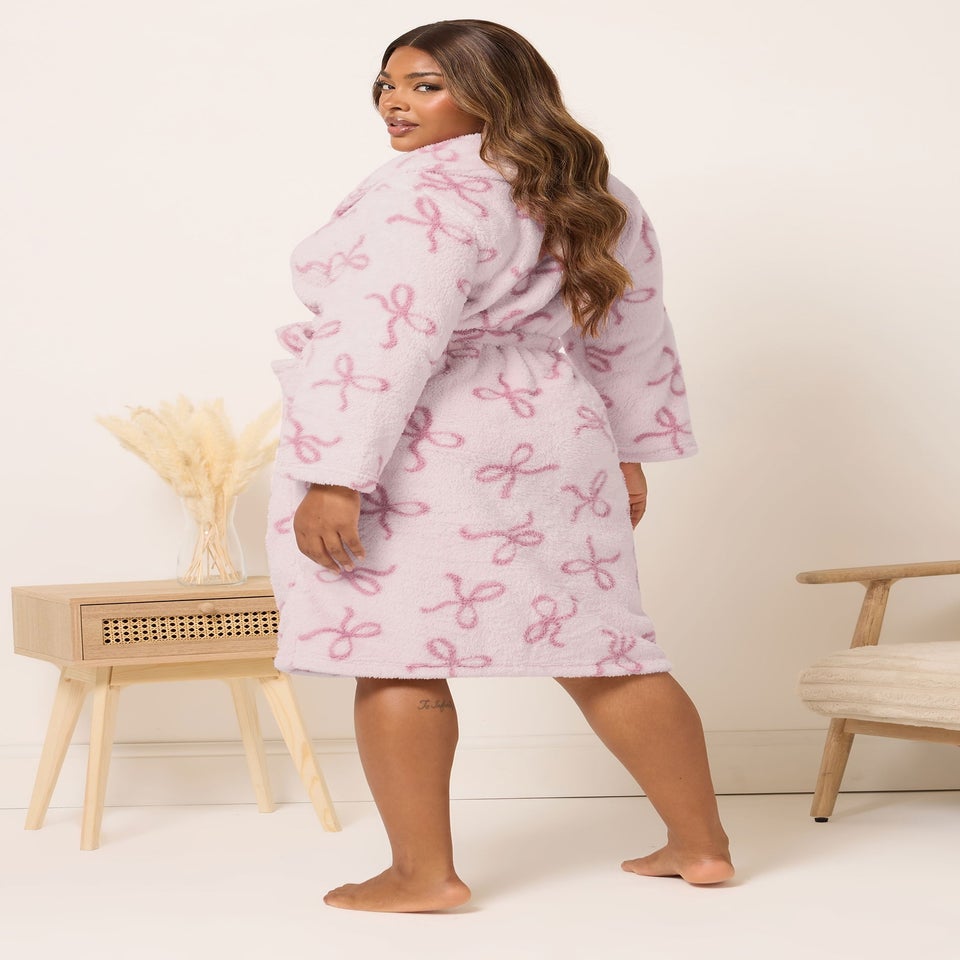 Yours Pink Bow Shawl Collar Fluffy Dressing Gown