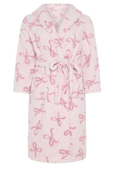 Yours Pink Bow Shawl Collar Fluffy Dressing Gown