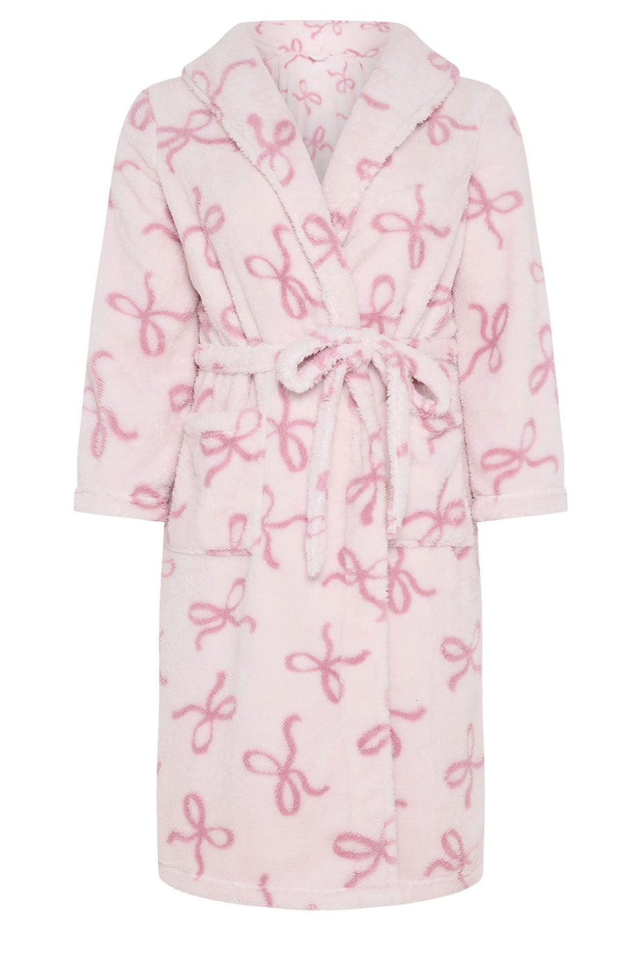 Yours Pink Bow Shawl Collar Fluffy Dressing Gown
