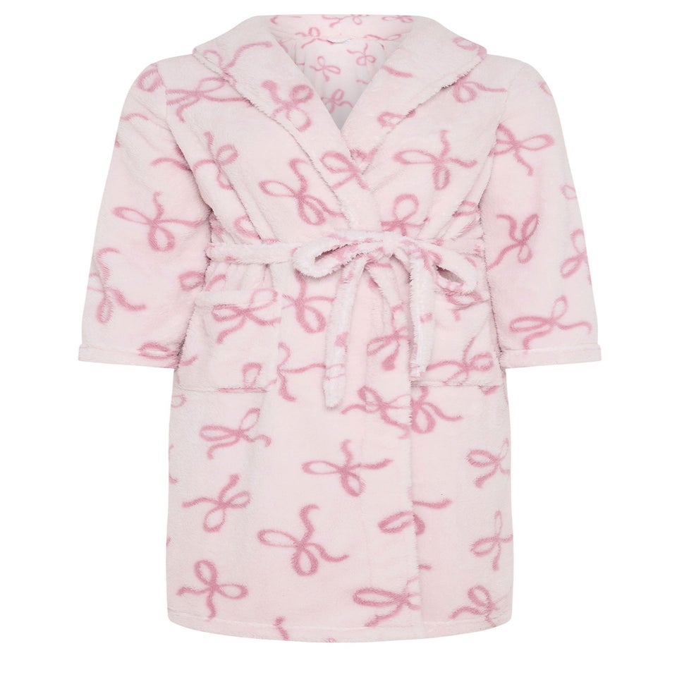 Yours Pink Bow Shawl Collar Fluffy Dressing Gown