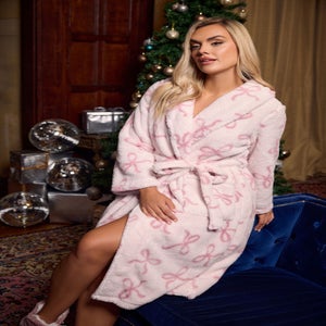 Yours Pink Bow Shawl Collar Fluffy Dressing Gown