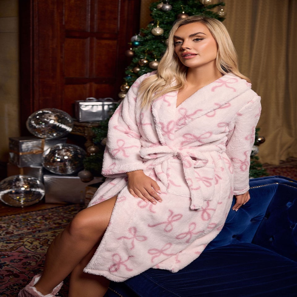 Yours Pink Bow Shawl Collar Fluffy Dressing Gown