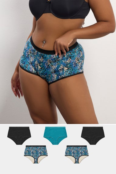 Yours 5 Pack Teal Green Snake Print Full Briefs