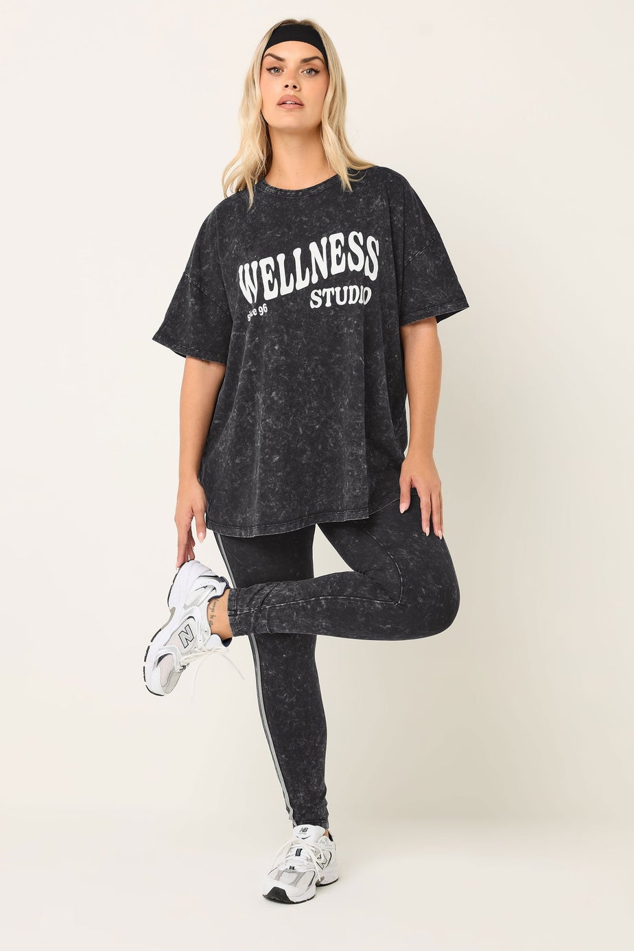 Yours Curve Black 'Wellness Studio' T-Shirt