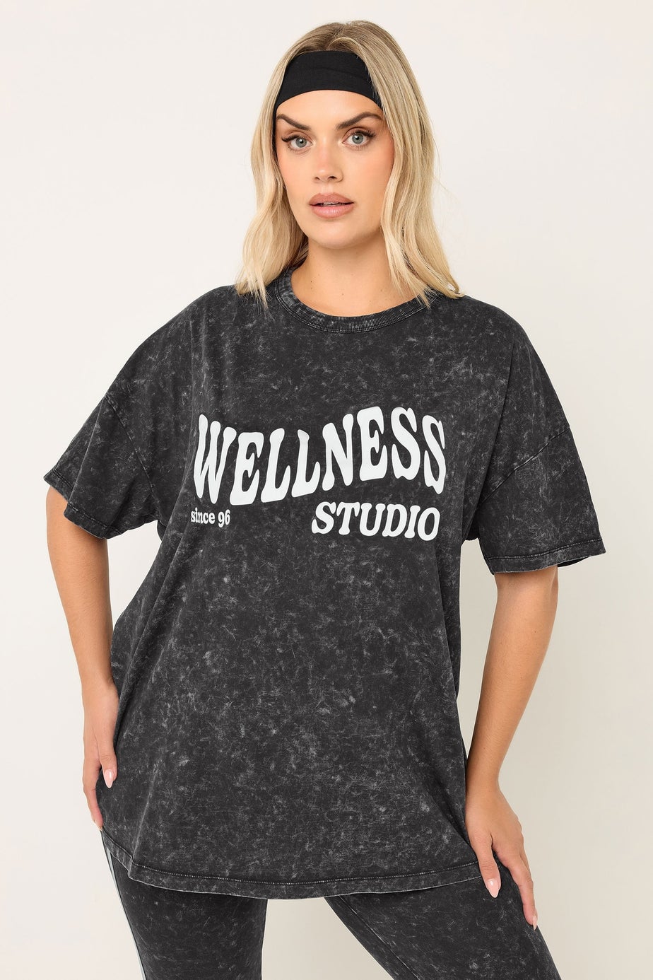 Yours Curve Black 'Wellness Studio' T-Shirt