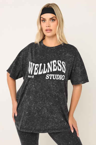 Yours Curve Black 'Wellness Studio' T-Shirt