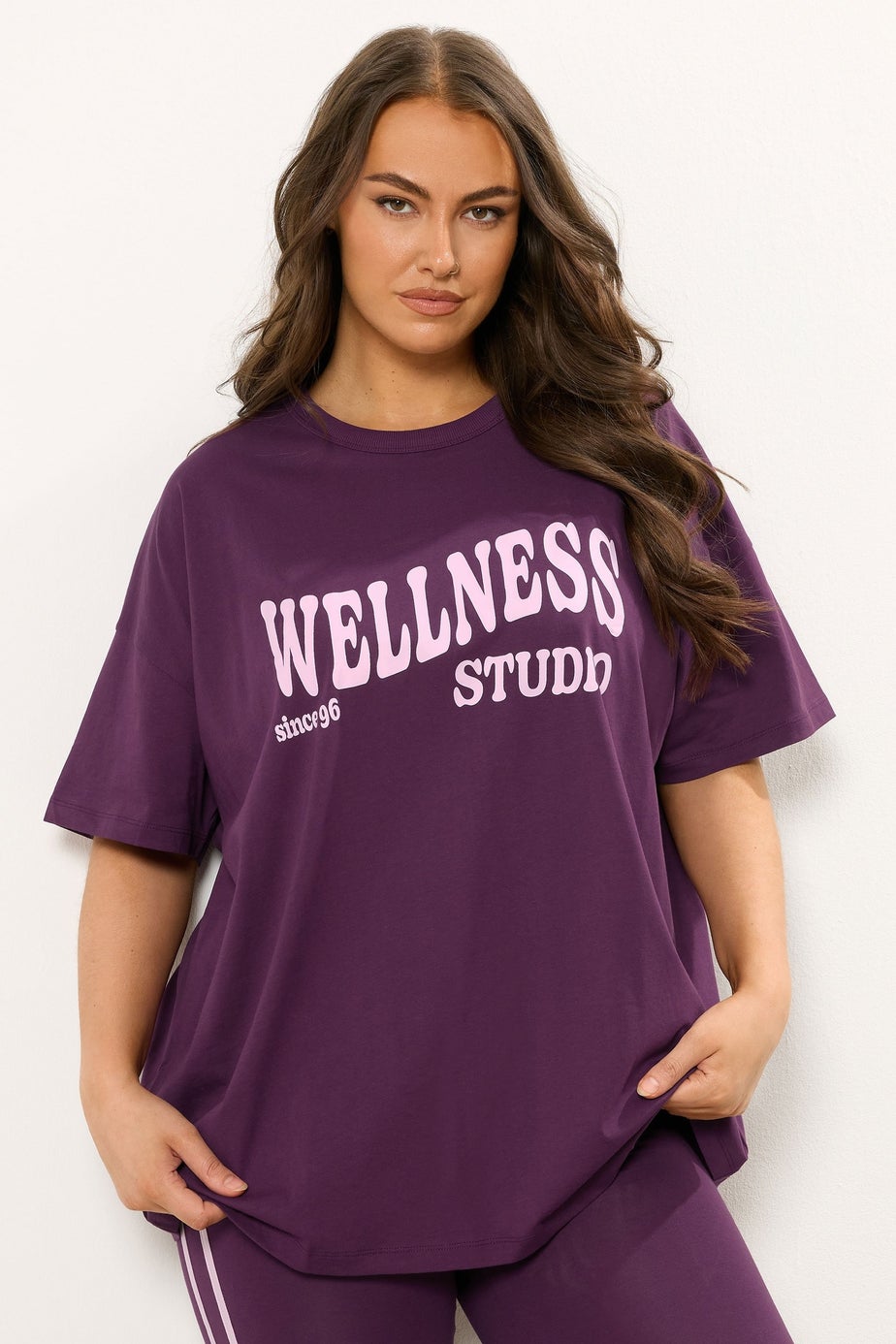Yours Curve Burgundy Red 'Wellness Studio' T-Shirt