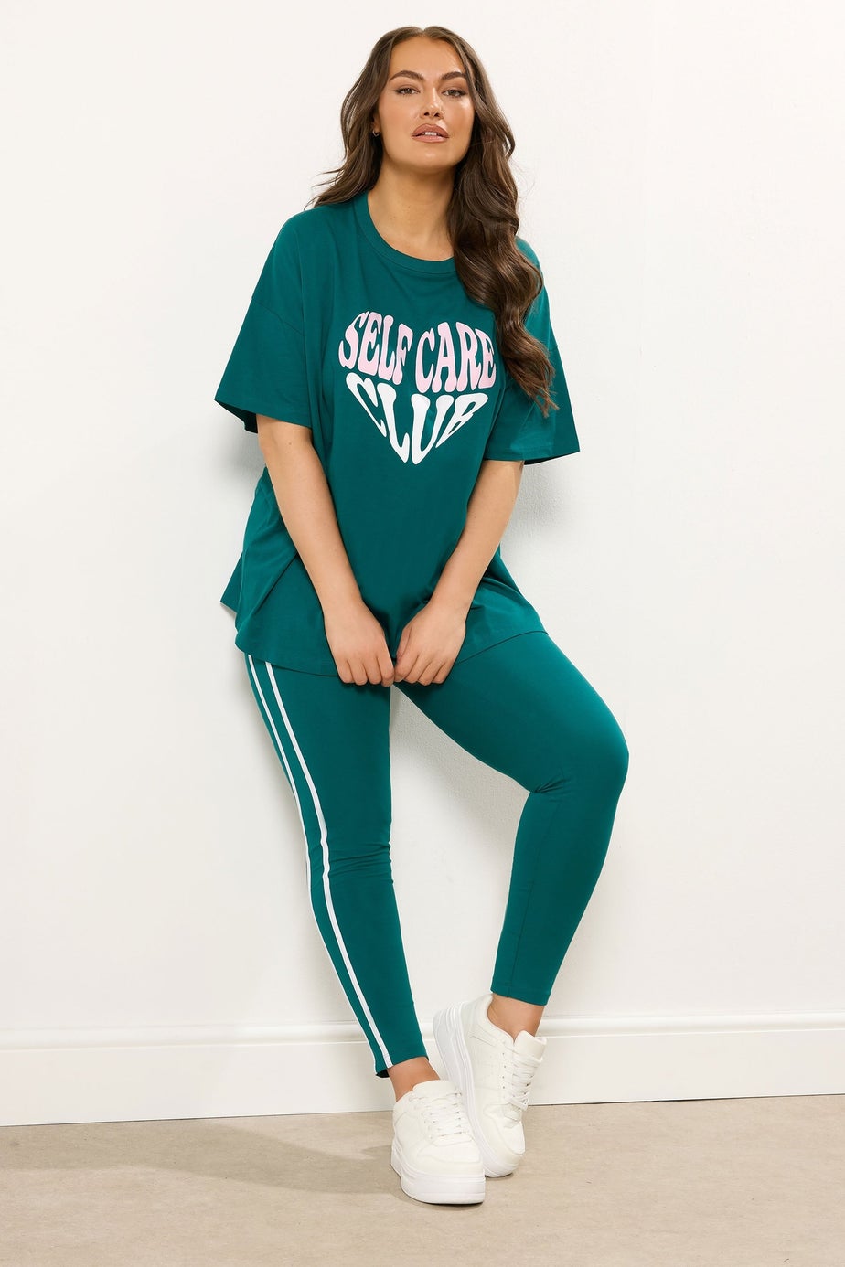 Yours Curve Green 'Self Care' Slogan T-Shirt