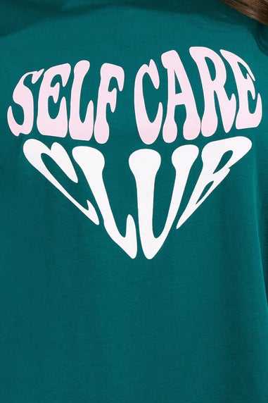 Yours Curve Green 'Self Care' Slogan T-Shirt