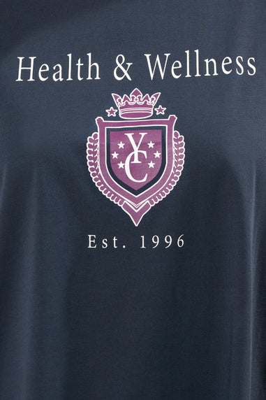 Yours Curve Navy Blue 'Health & Wellness' Slogan T-Shirt
