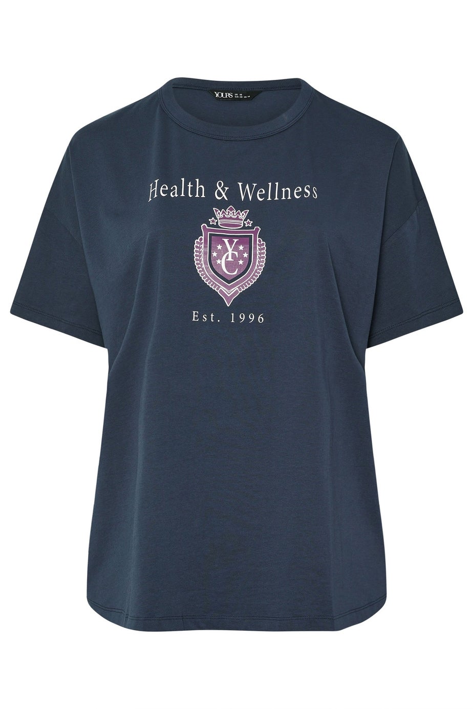 Yours Curve Navy Blue 'Health & Wellness' Slogan T-Shirt