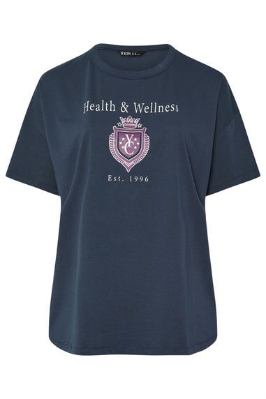 Yours Curve Navy Blue 'Health & Wellness' Slogan T-Shirt