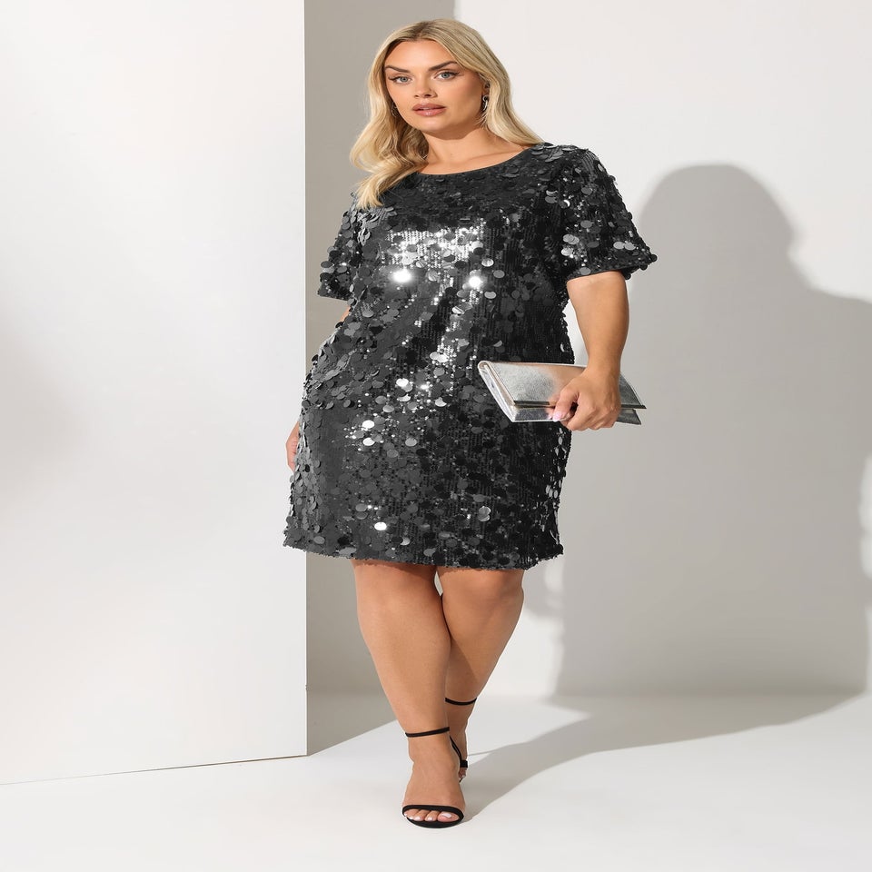 Yours London Curve Black Sequin T-Shirt Dress