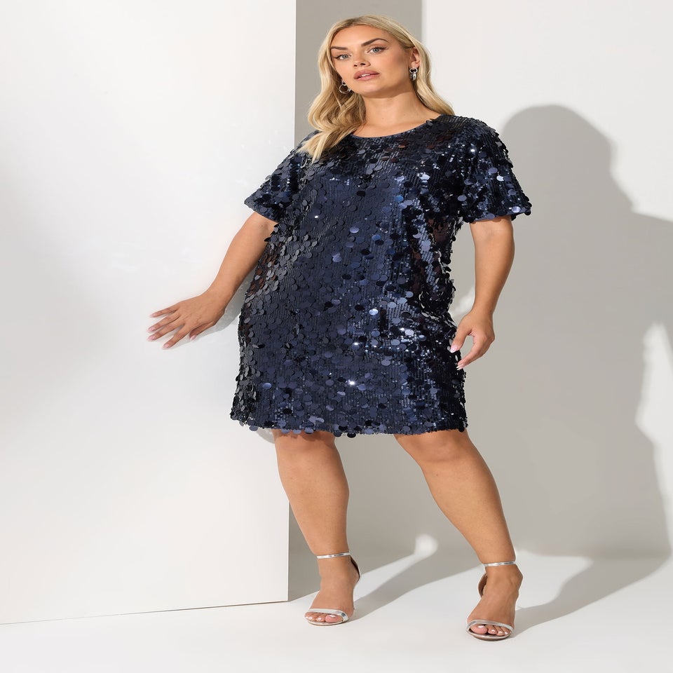 Yours London Curve Navy Blue Sequin T-Shirt Dress