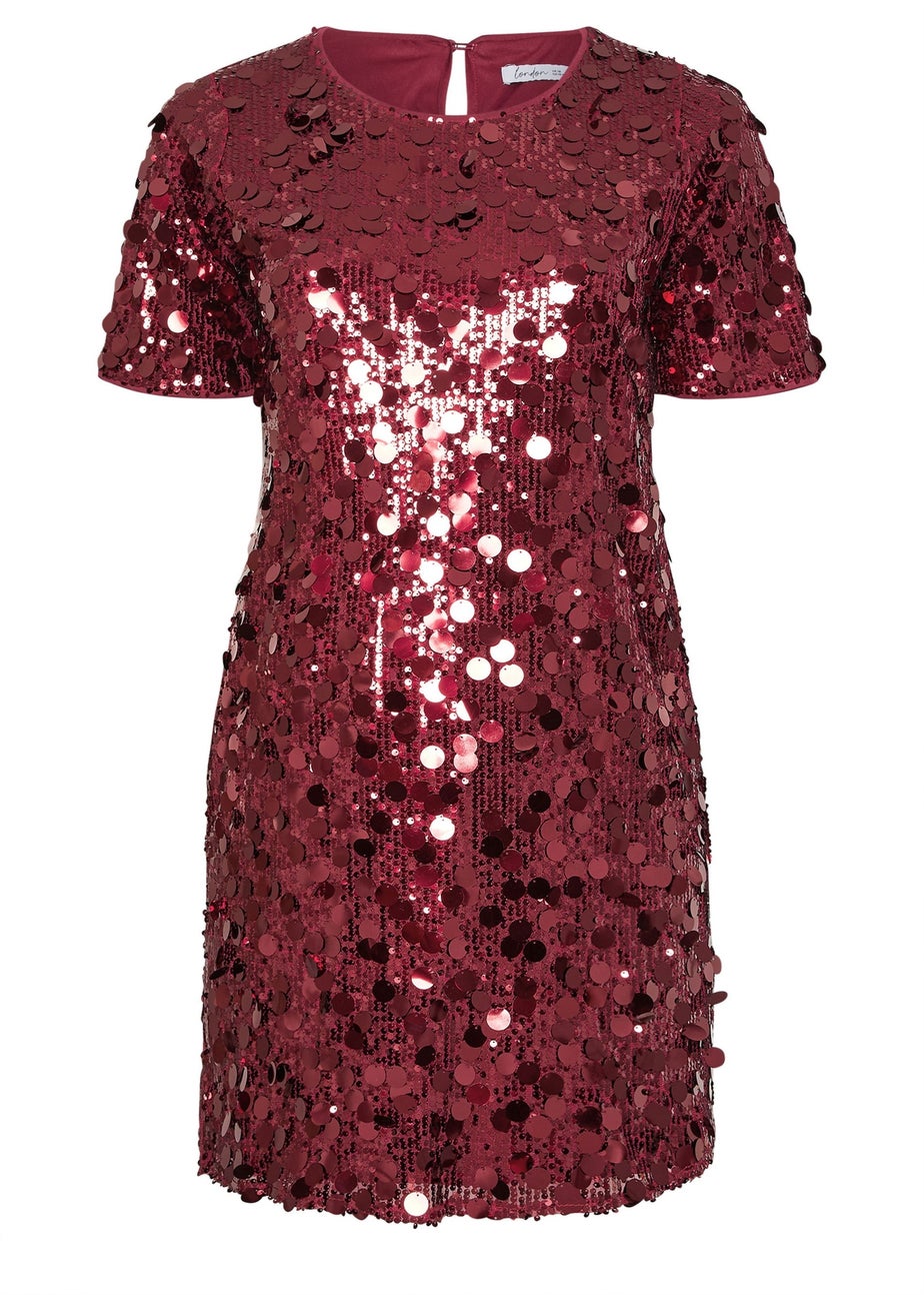 Yours London Curve Burgundy Red Sequin T-Shirt Dress