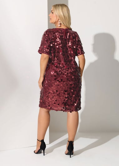Yours London Curve Burgundy Red Sequin T-Shirt Dress