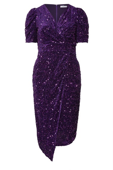 Yours London Curve Purple Sequin Velvet Wrap Dress