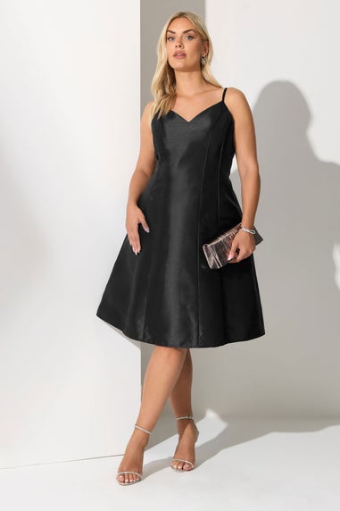 Yours London Curve Black Satin Twill Corset Dress