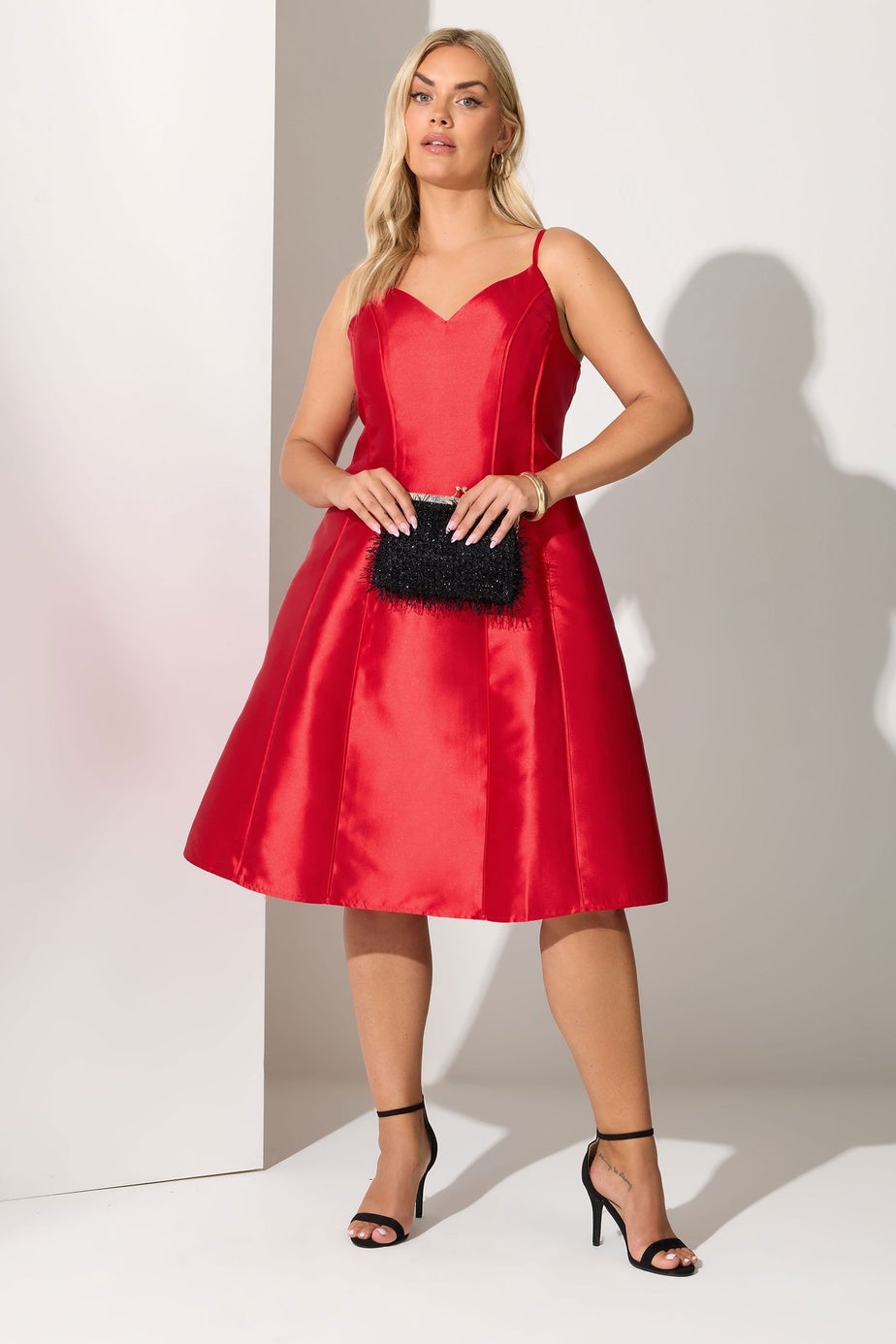 Yours London Curve Red Satin Twill Corset Dress