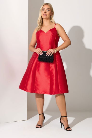 Yours London Curve Red Satin Twill Corset Dress