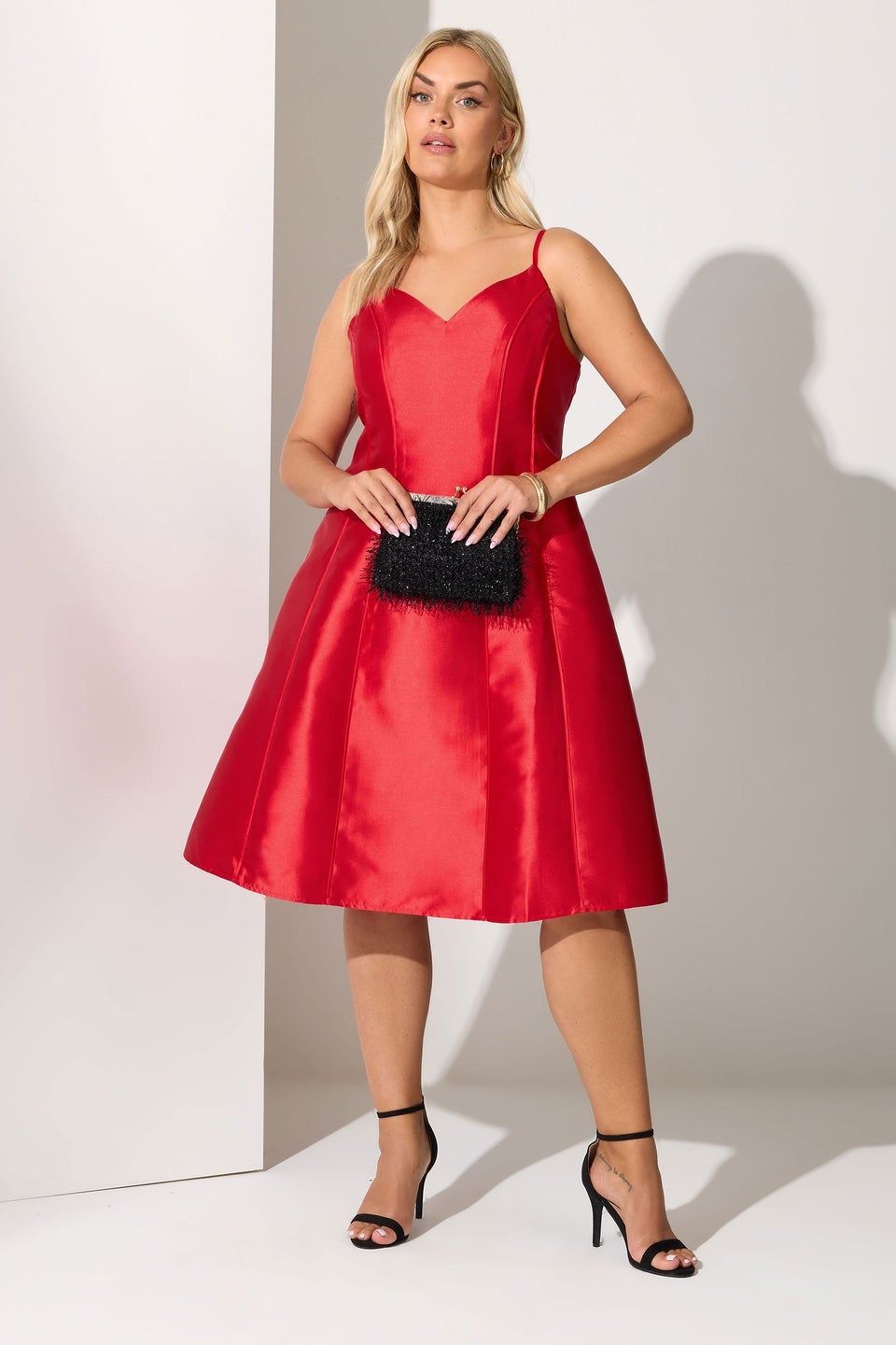 Yours London Curve Red Satin Twill Corset Dress