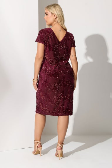 Yours London Curve Wine Red Velvet Sequin Shift Dress