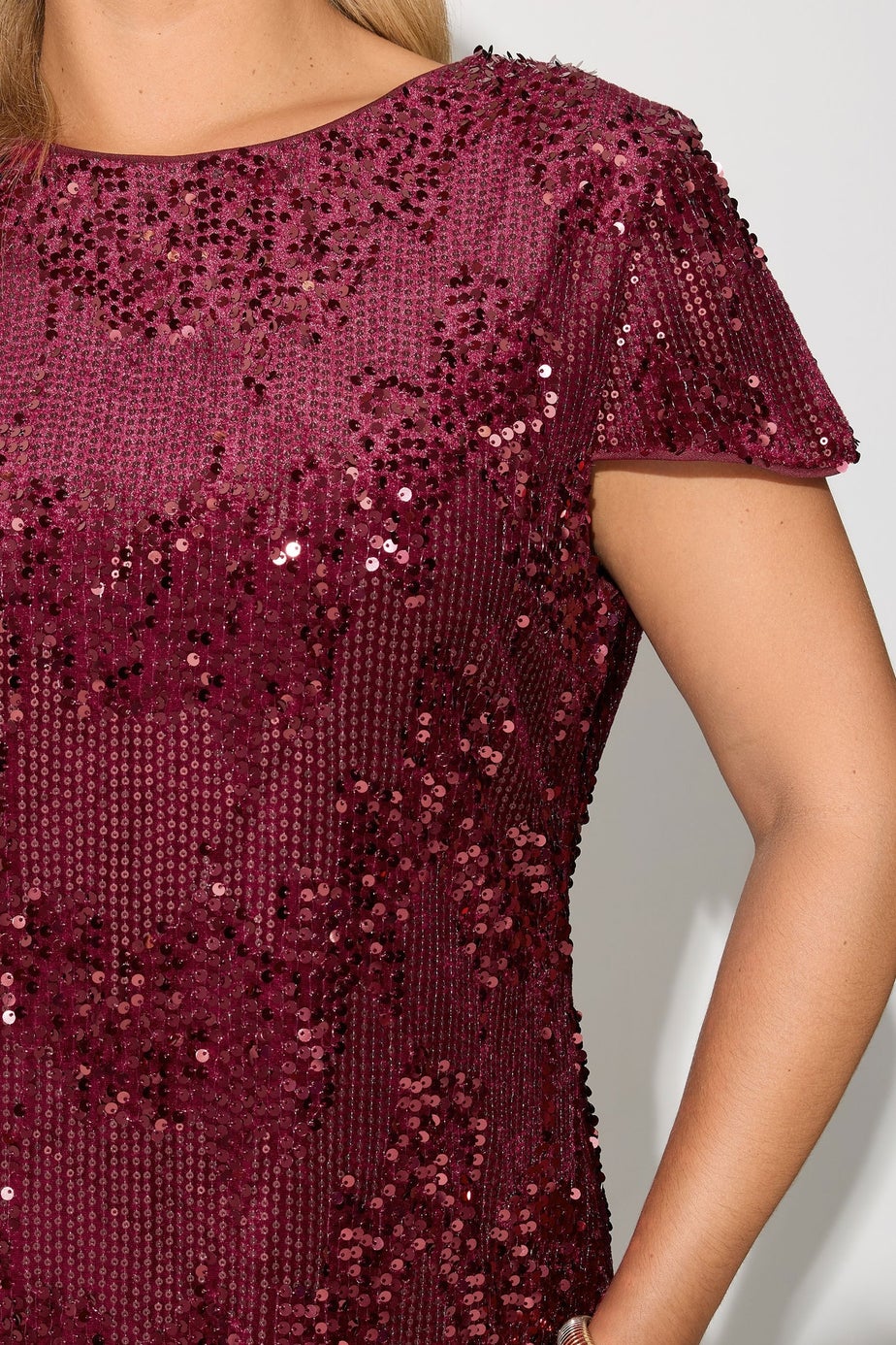 Yours London Curve Wine Red Velvet Sequin Shift Dress