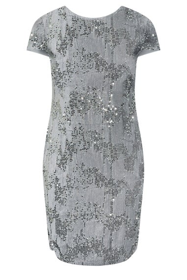 Yours London Curve Grey Velvet Sequin Shift Dress