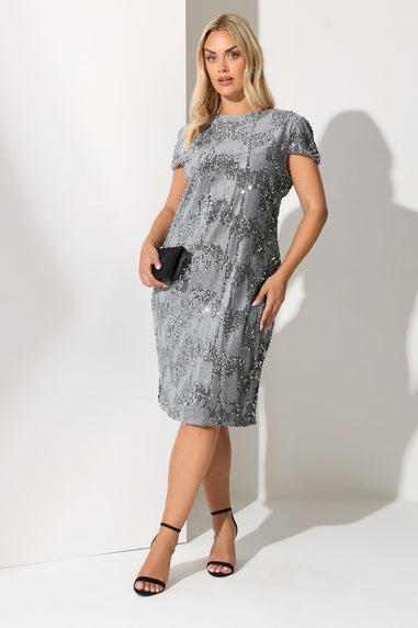 Yours London Curve Grey Velvet Sequin Shift Dress