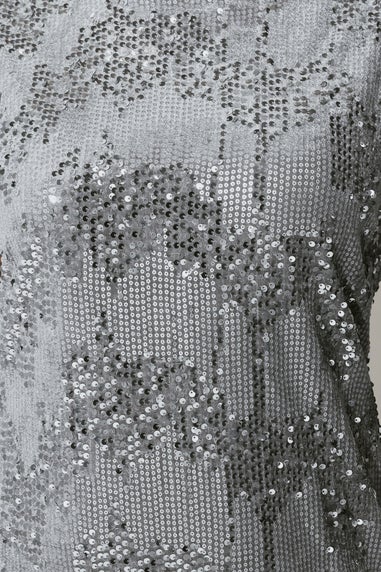 Yours London Curve Grey Velvet Sequin Shift Dress