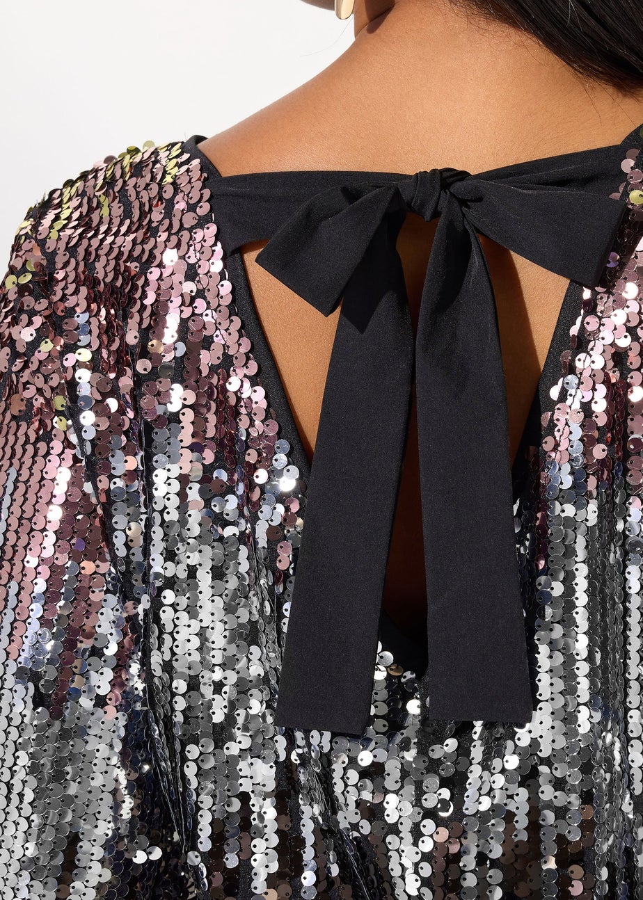 Yours London Curve Pink Bow Back Ombre Sequin Top