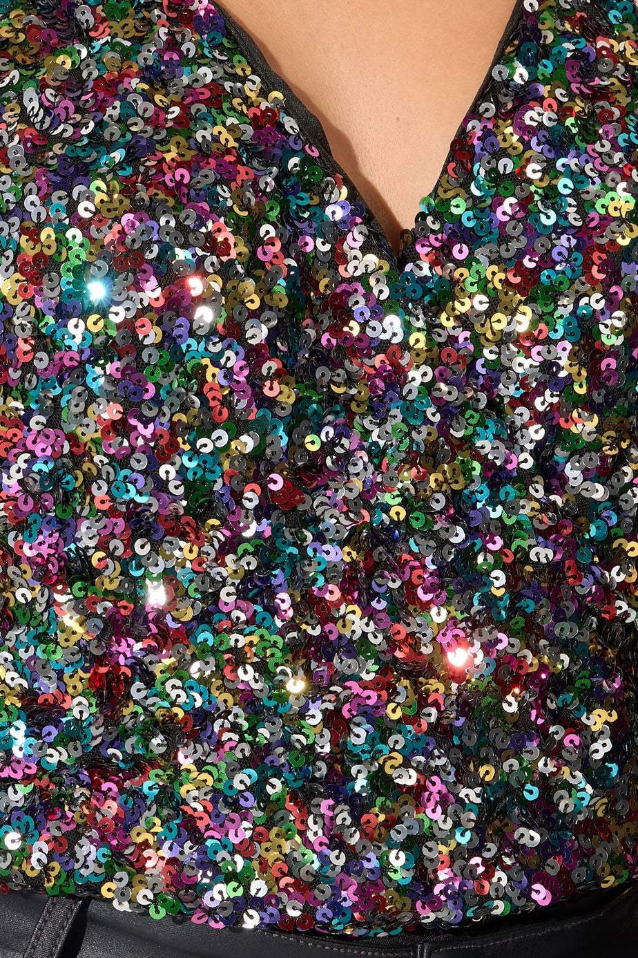 Yours London Curve Black Rainbow Sequin Wrap Bodysuit