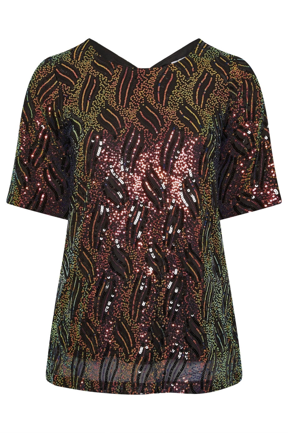 Yours London Curve Black Abstract Sequin Bow Back Top