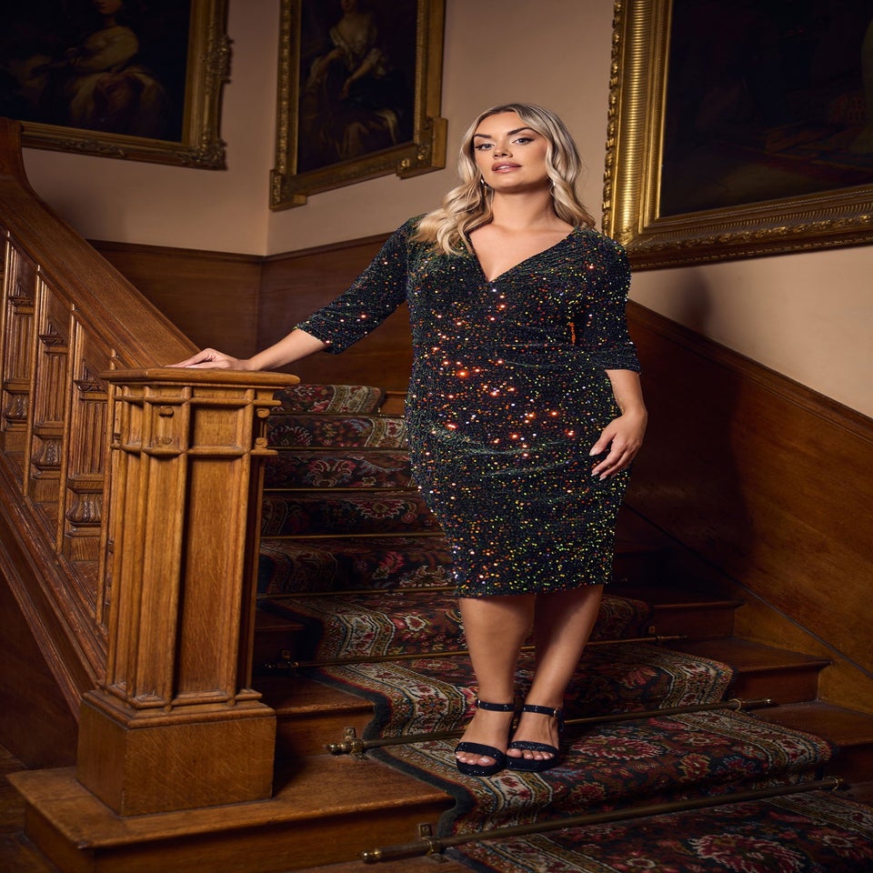 Yours London Curve Black Multicoloured Sequin Velvet Midi Dress