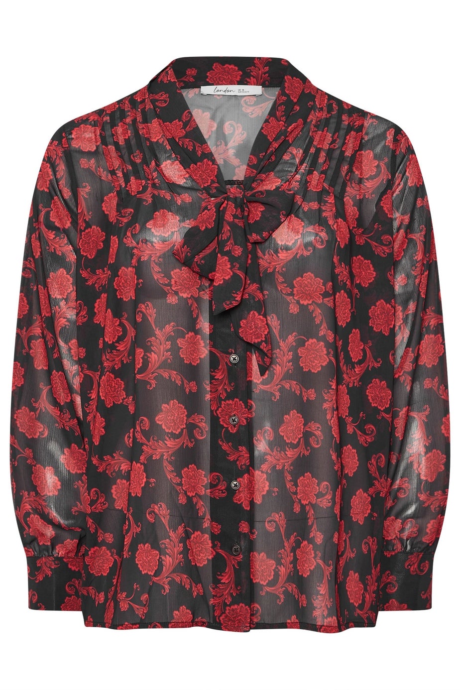 Yours London Black Floral Pintuck Bow Tie Blouse