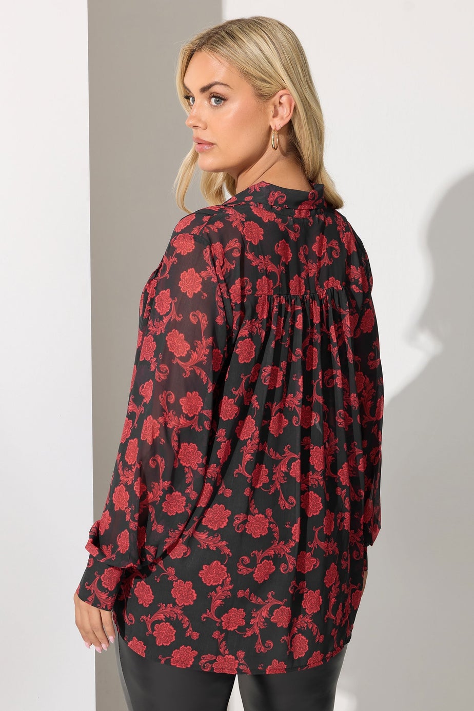 Yours London Black Floral Pintuck Bow Tie Blouse