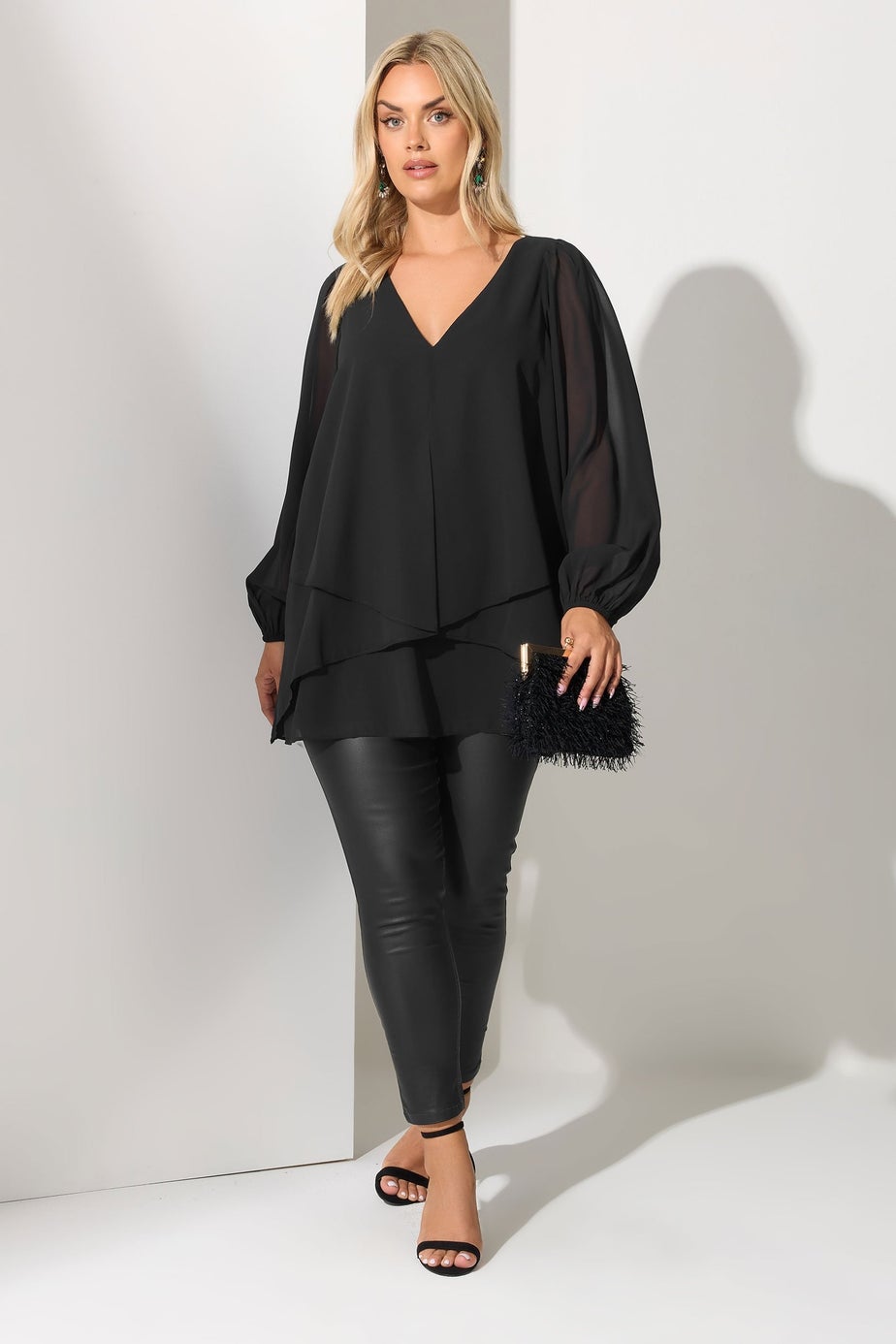 Yours London Black Layered V-Neck Blouse