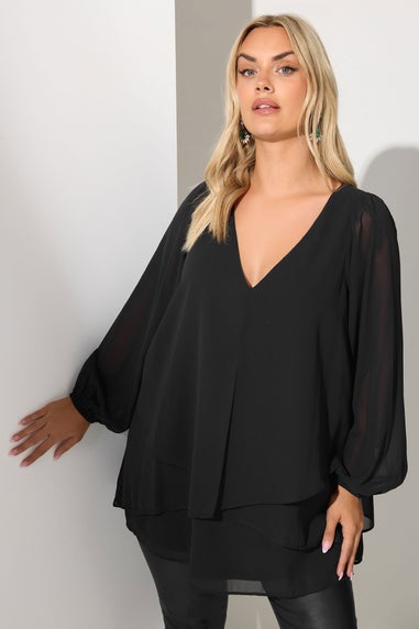 Yours London Black Layered V-Neck Blouse