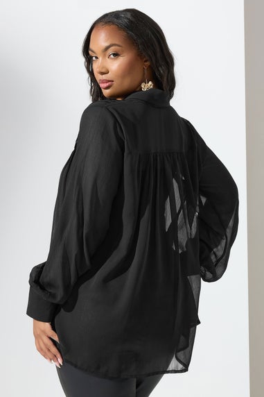 Yours London Black Pintuck Bow Tie Blouse