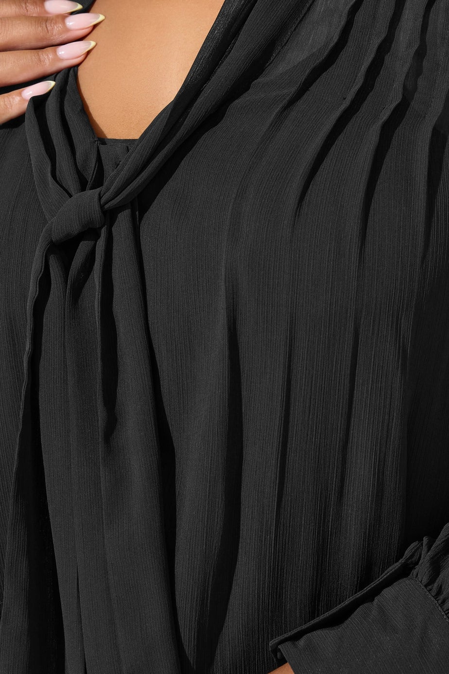 Yours London Black Pintuck Bow Tie Blouse