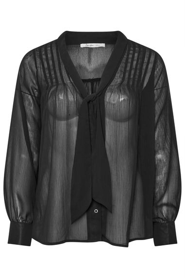 Yours London Black Pintuck Bow Tie Blouse