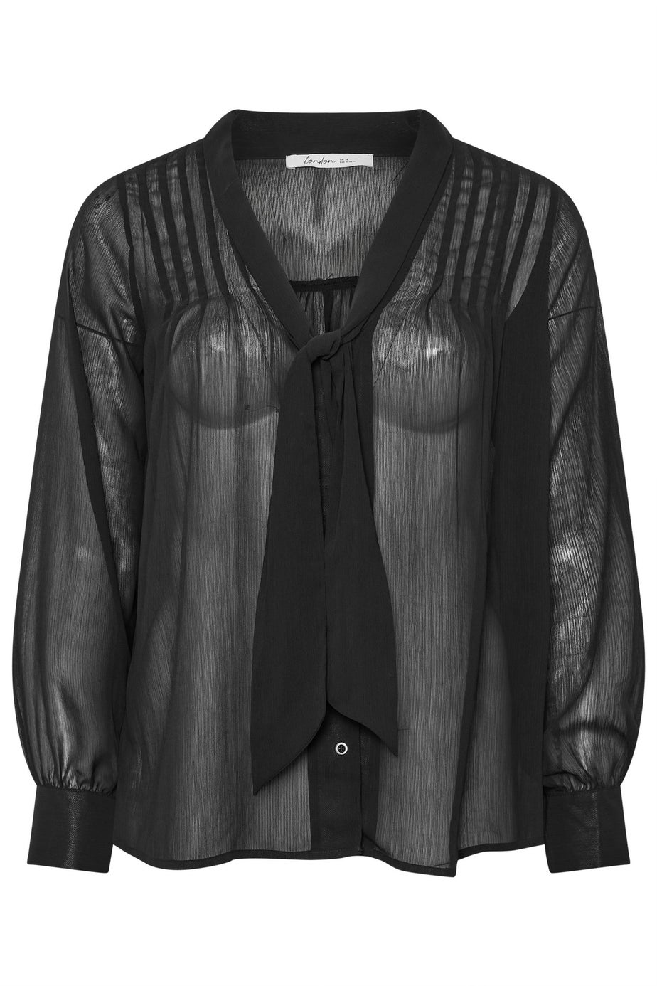 Yours London Black Pintuck Bow Tie Blouse