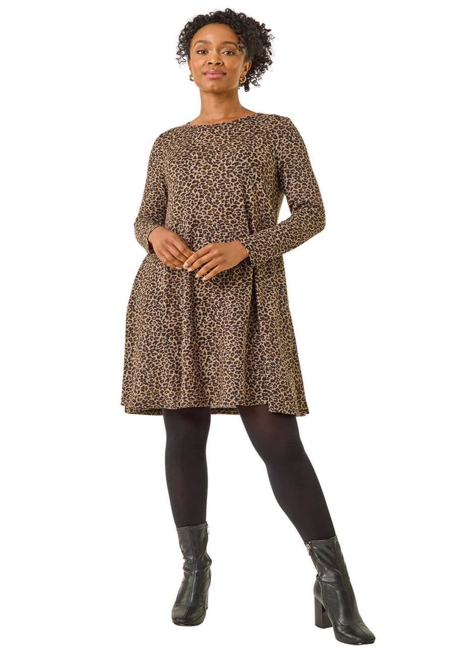 Roman Brown Petite Leopard A-Line Dress