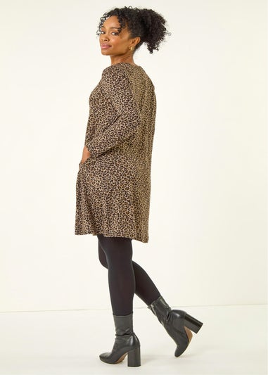 Roman Brown Petite Leopard A-Line Dress
