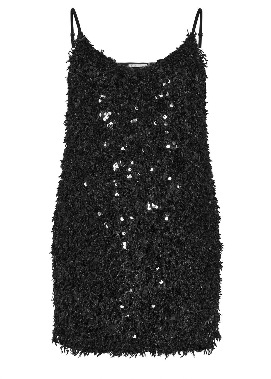 Yours London Curve Black Textured Sequin Slip Dress