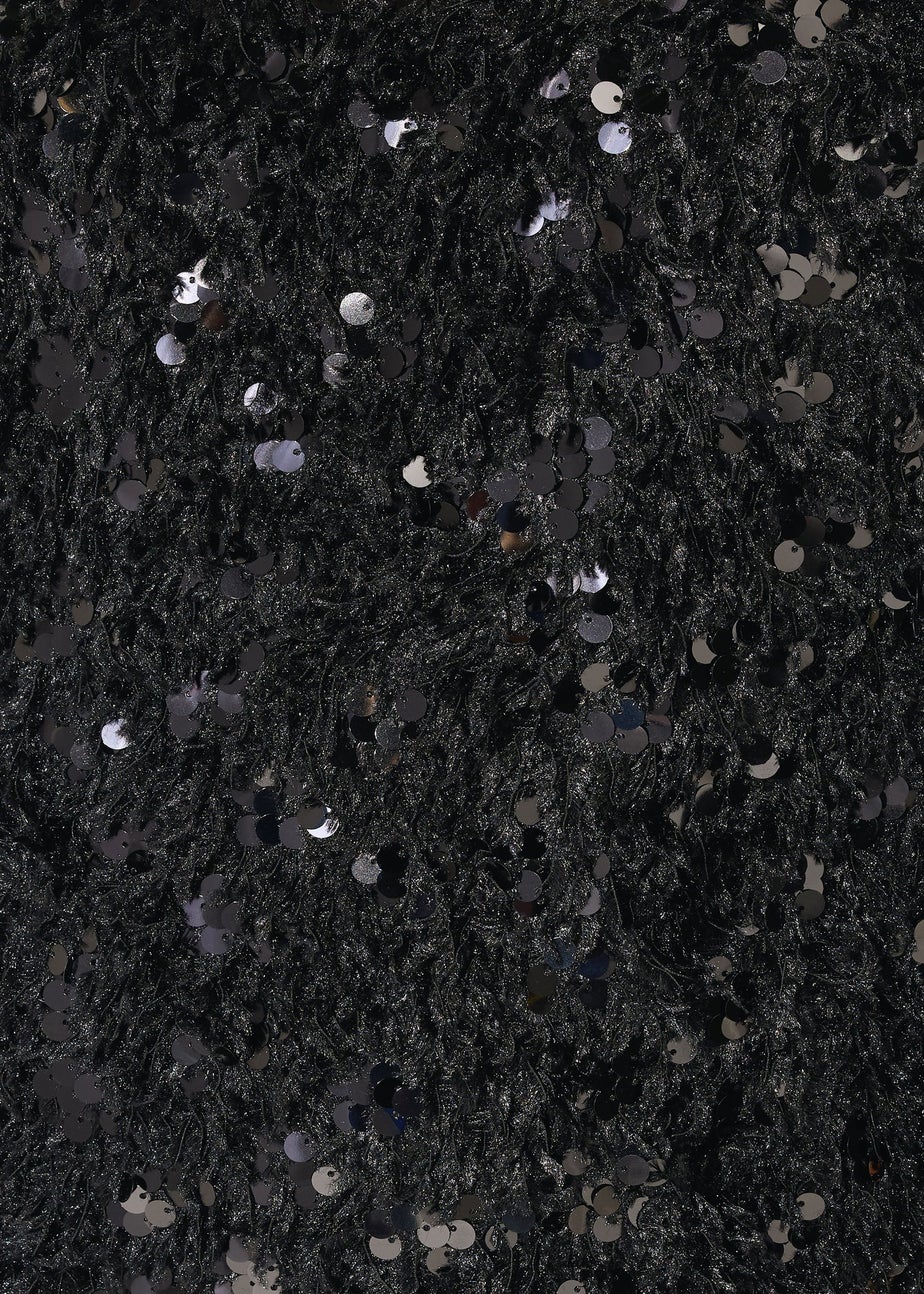 Yours London Curve Black Textured Sequin Slip Dress